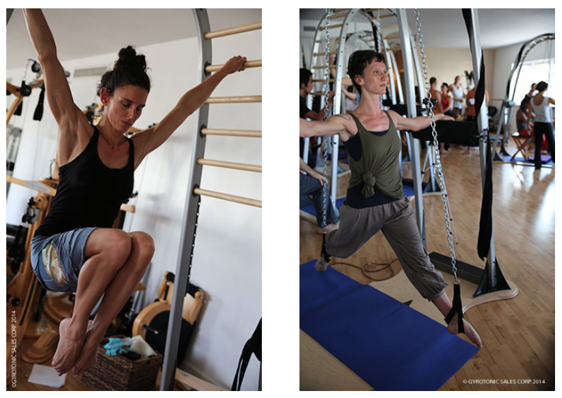 Gyrotonic Master Trainer, Pascale Leonard on Archway rungs and Gyrotonic Master Trainer, Emma Ledbetter with new long chains